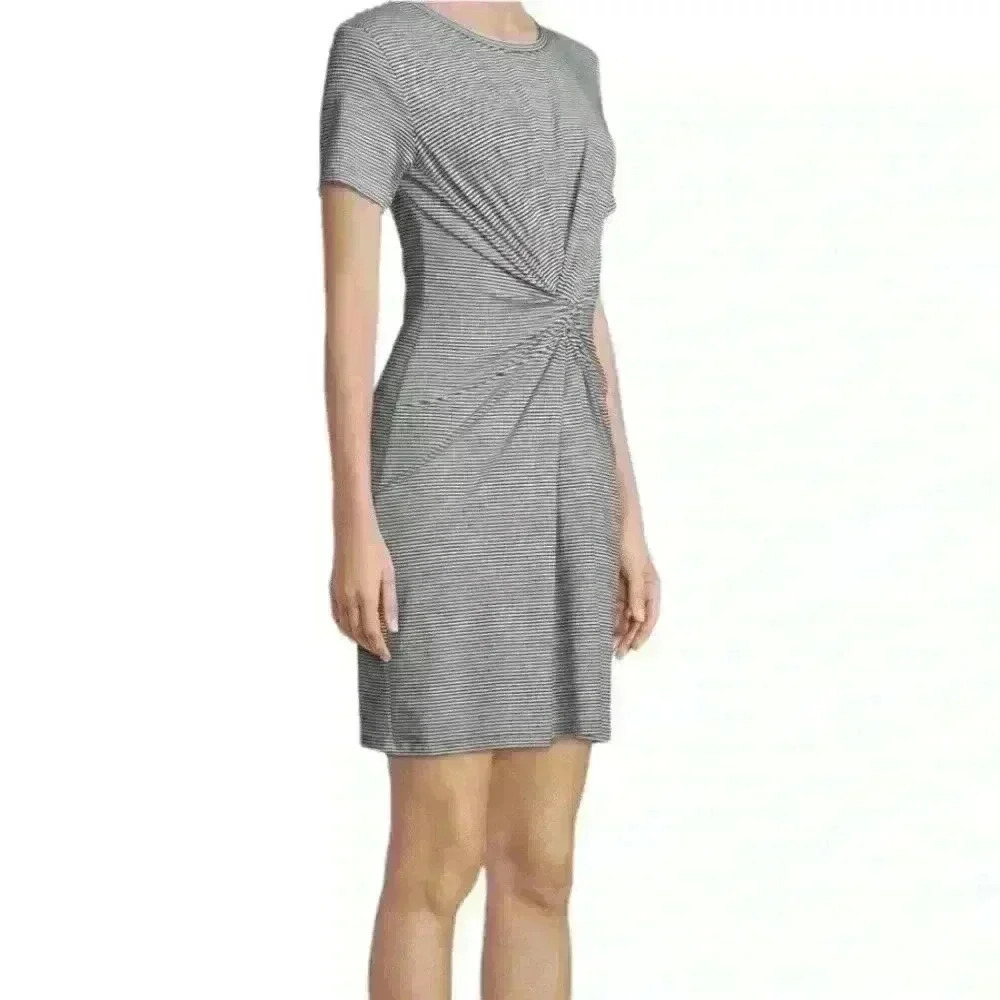 THEORY KNOT TEE DRESS BLACK AND WHITE RUBRIC STRIPE SIZE MEDIUM NWOT